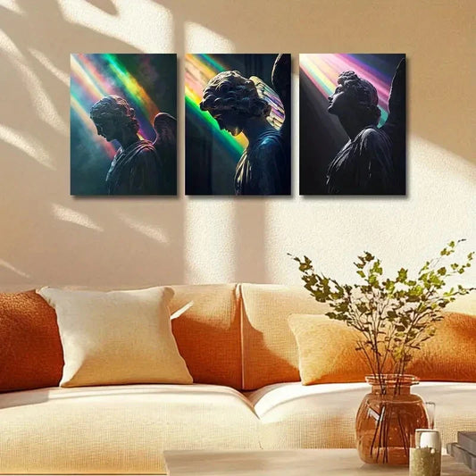 3pcs Angel Statue Design Metal Print Ready to Hang Art