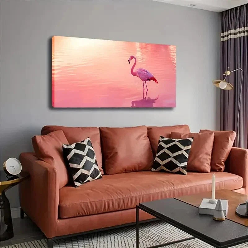 Vibrant Flamingo Sunset Scene Wall Art Canvas Office Home Room Framed 120x60cm