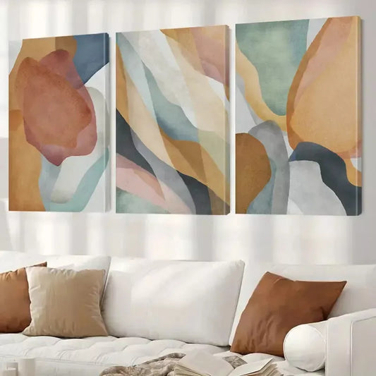 3pcs Brown, Green & Blue Abstract Canvas Framed 40x60cm - High Quality Print 100% Australian Made Wall Canvas Ready to Hang