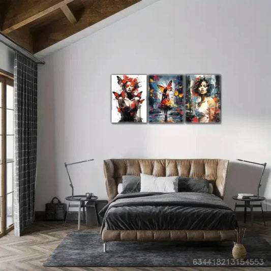 3pcs Beauty and Butterfly Decoration Poster Metal Print Ready to Hang Art