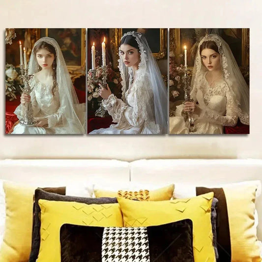 3pcs Featuring a Vintage Wedding Girl, Wall Art Set Canvas Framed 40x60cm - High Quality Print 100% Australian Made Wall Canvas Ready to Hang