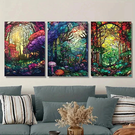 3pcs Colorful fantasy forest, magic forest Metal Print Ready to Hang Art
