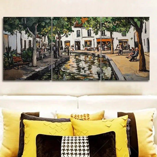 3pcs Ancient city canal Wall Art Set Canvas Framed 40x60cm - High Quality Print 100% Australian Made Wall Canvas Ready to Hang