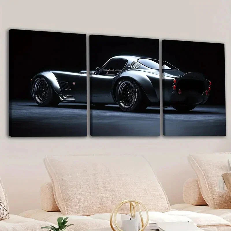 3pcs Vintage Black Cool Sports Cars Gray & Red Wall Art Set Canvas Framed 40x60cm - High Quality Print 100% Australian Made Wall Canvas Ready to Hang