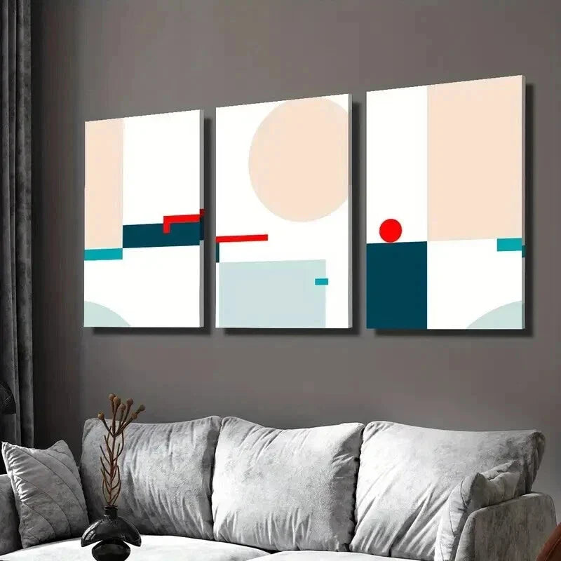 3pcs Colorful Bauhaus Geometric Pattern Wall Art Set Canvas Framed 40x60cm - High Quality Print 100% Australian Made Wall Canvas Ready to Hang