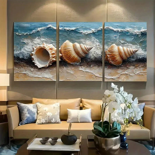 3pcs Seashell Coastal Beach Illustration Metal Print Ready to Hang Art