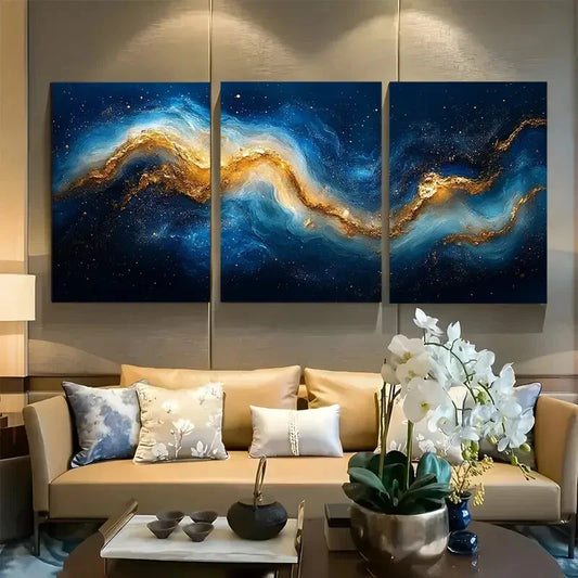 3pcs Cosmic Scene with Golden and Silvery Hues Metal Print Ready to Hang Art