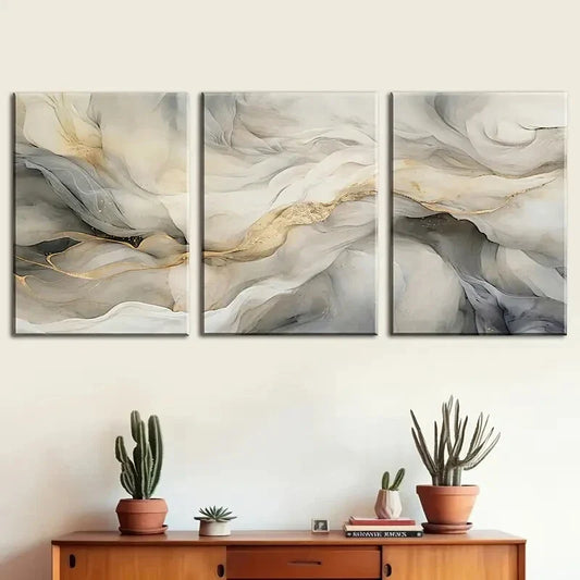 3pcs Featuring Abstract Style Marble Pattern Metal Print Ready to Hang Art