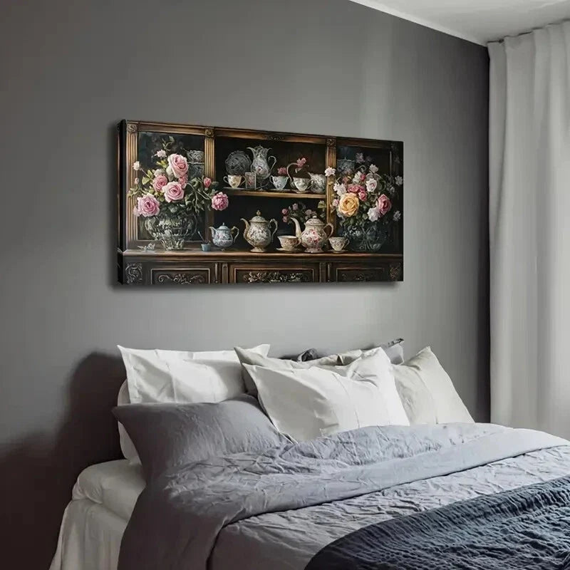 Detailed Porcelain Teapots Wall Art Canvas Office Home Room Framed 120x60cm