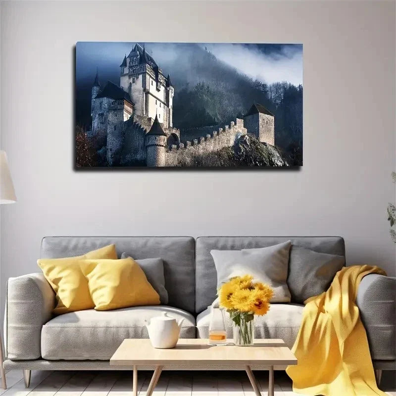 Gothic Castle Landscape Wall Art Canvas Office Home Room Framed 120x60cm
