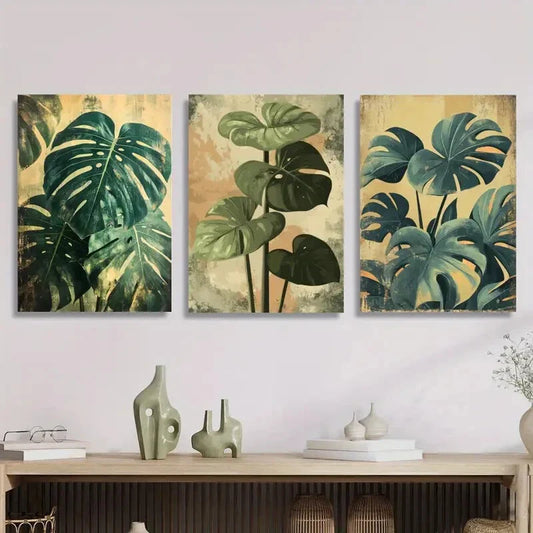 3pcs Tropical plant Monstera light green aesthetic Metal Print Ready to Hang Art