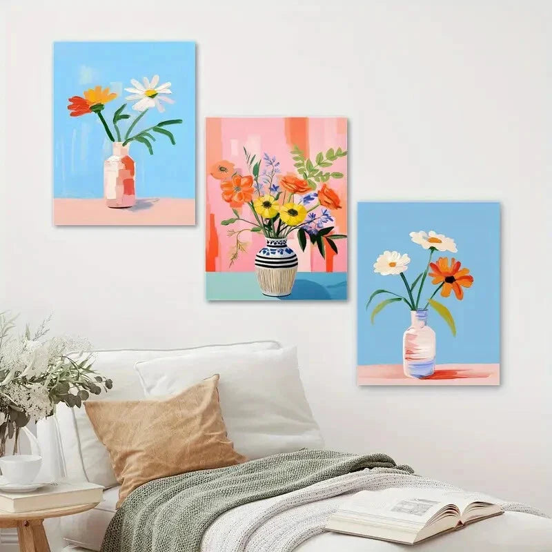 3pcs Sunlit Daisies Botanical Metal Print Ready to Hang Art