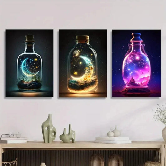 3pcs , Fantasy Ink Painting Metal Print Ready to Hang Art