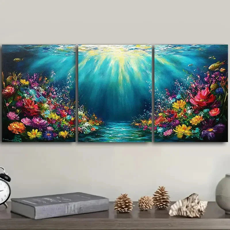 3pcs Flowers The river of life Wall Art Set Canvas Framed 40x60cm - High Quality Print 100% Australian Made Wall Canvas Ready to Hang
