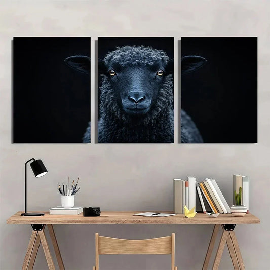 3pcs Modern Abstract Black Sheep Metal Print Ready to Hang Art