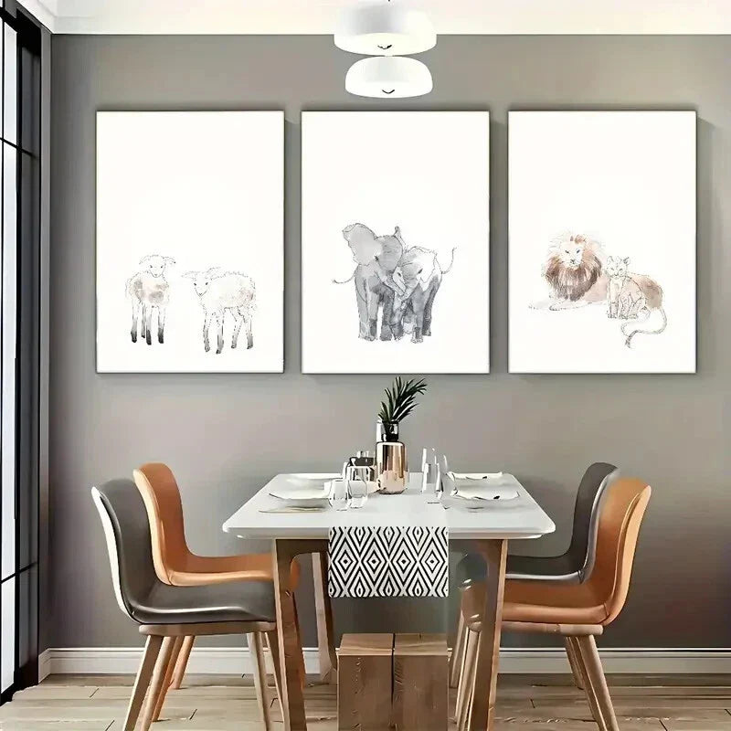 3pcs Artwork Of Cute Animals Art Dormitory Metal Print Ready to Hang Art