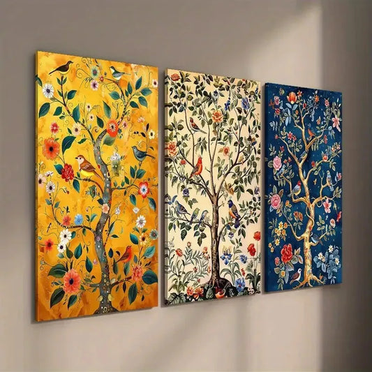 3pcs Tree of Life & Songbirds Canvas Framed 40x60cm - High Quality Print 100% Australian Made Wall Canvas Ready to Hang