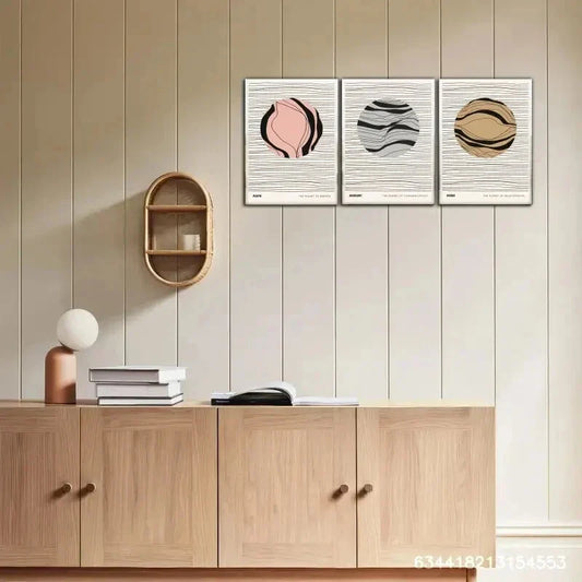 3pcs Highlight Black Line Decorative Poster Metal Print Ready to Hang Art