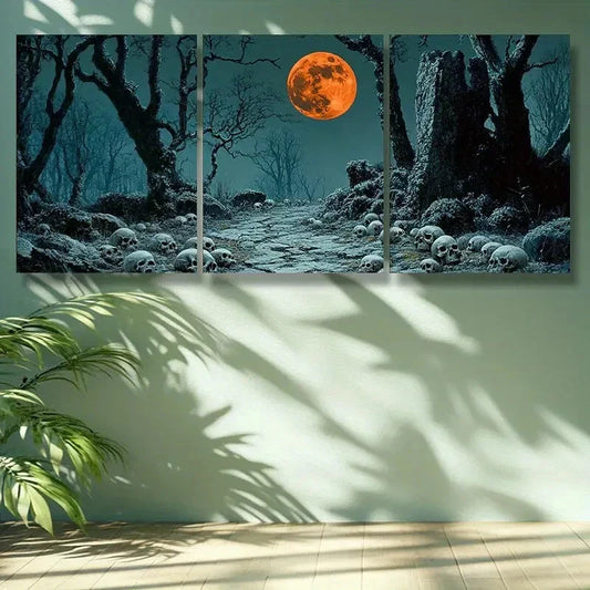 3pcs Path, skeleton Art Painting Metal Print Ready to Hang Art