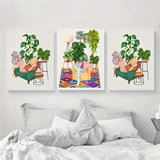 3pcs Book Lover In Plant Room Metal Print Ready to Hang Art
