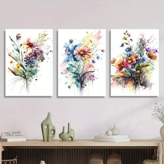 3pcs Abstract beautiful flowers impressionist Metal Print Ready to Hang Art