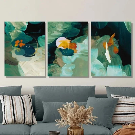 3pcs Abstract Green, Simple Green, Metal Print Ready to Hang Art