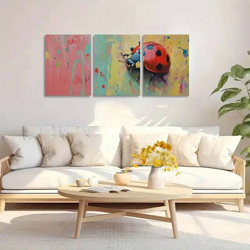 3pcs Vibrant Abstract Paintings Ladybug Metal Print Ready to Hang Art