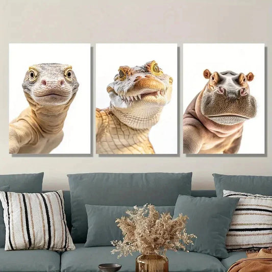 3pcs Funny Animal Portrait Photography Art, Metal Print Ready to Hang Art