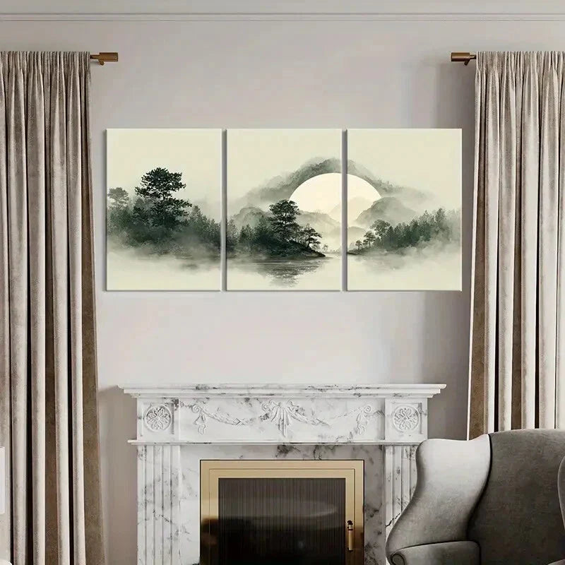 3pcs Mountain Silhouette Forest Reflection Metal Print Ready to Hang Art
