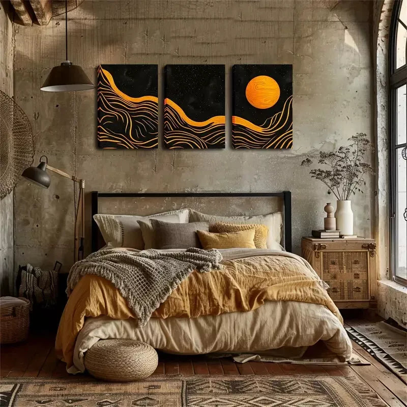 3pcs Abstract Moon, Mountain Wall Art Set Canvas Framed 40x60cm - High Quality Print 100% Australian Made Wall Canvas Ready to Hang