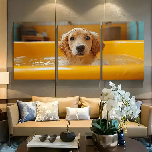 3pcs Cute Playful Golden Retriever Design Metal Print Ready to Hang Art
