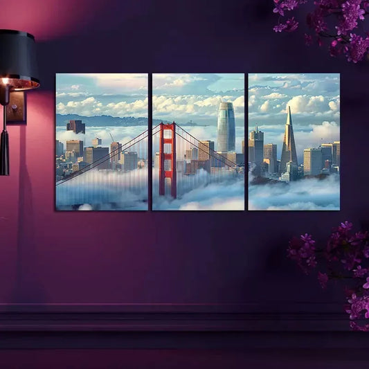 3pcs San Francisco Skyline Canvas Framed 40x60cm - High Quality Print 100% Australian Made Wall Canvas Ready to Hang