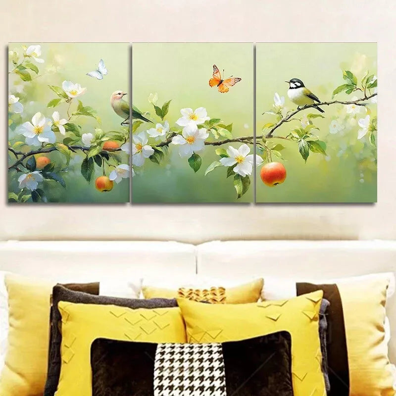 3pcs Bird On Branch Design Nature Flowers Wall Art Set Canvas Framed 40x60cm - High Quality Print 100% Australian Made Wall Canvas Ready to Hang