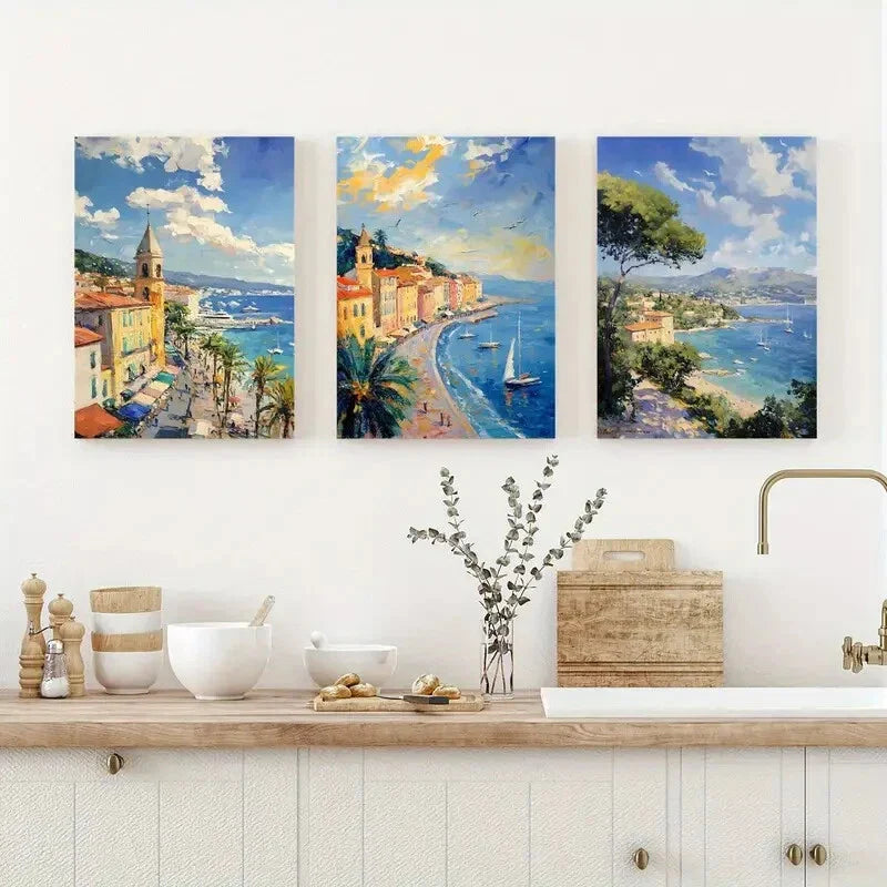 3pcs Amalfi Coast Canvas Prints with Lemon Theme Metal Print Ready to Hang Art