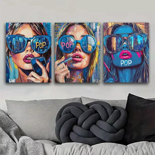 3pcss modern Pop - Art Fashion Lady Wall Art Set Canvas Framed 40x60cm - High Quality Print 100% Australian Made Wall Canvas Ready to Hang