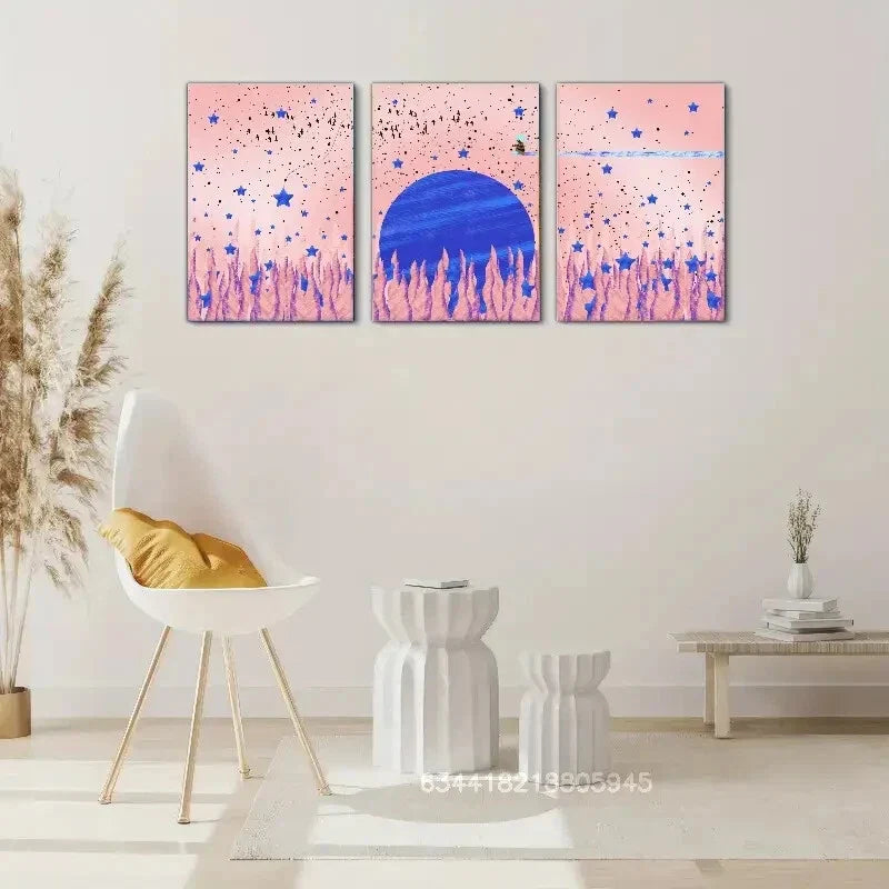 3pcs The star fisherman, the golden stars Metal Print Ready to Hang Art