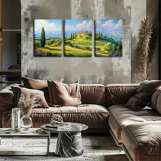 3pcs Hilltop Castle Landscape Wall Art Set Canvas Framed 40x60cm - High Quality Print 100% Australian Made Wall Canvas Ready to Hang