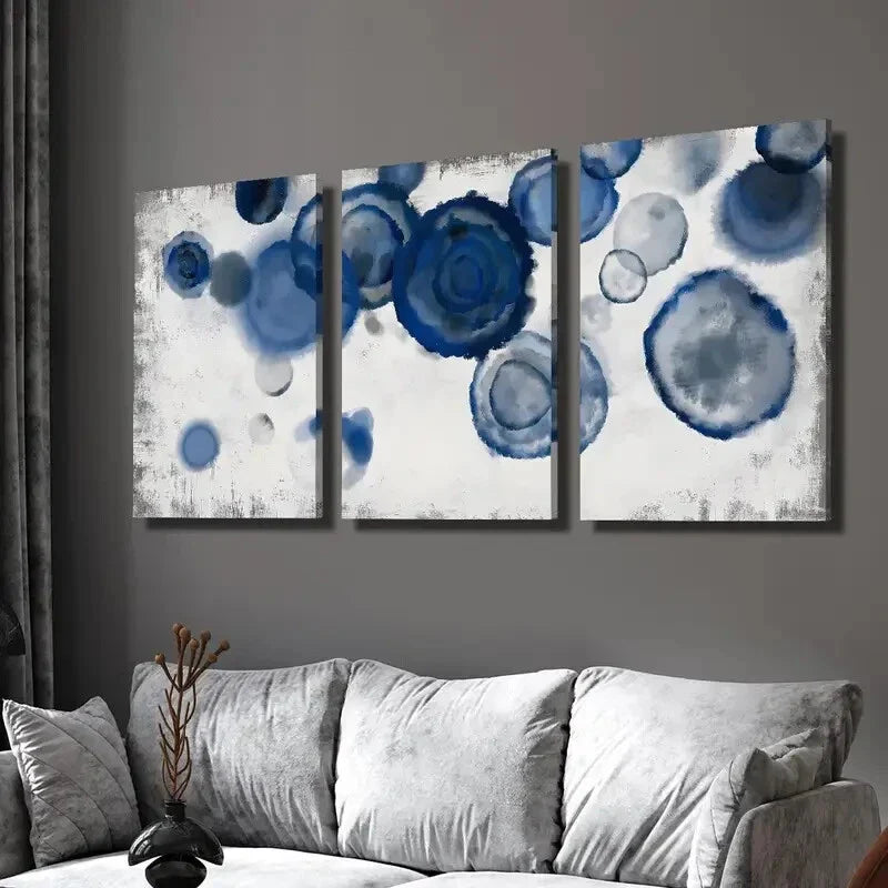 3pcs Navy Blue & White Swirls, Modern Wall Art Set Canvas Framed 40x60cm - High Quality Print 100% Australian Made Wall Canvas Ready to Hang