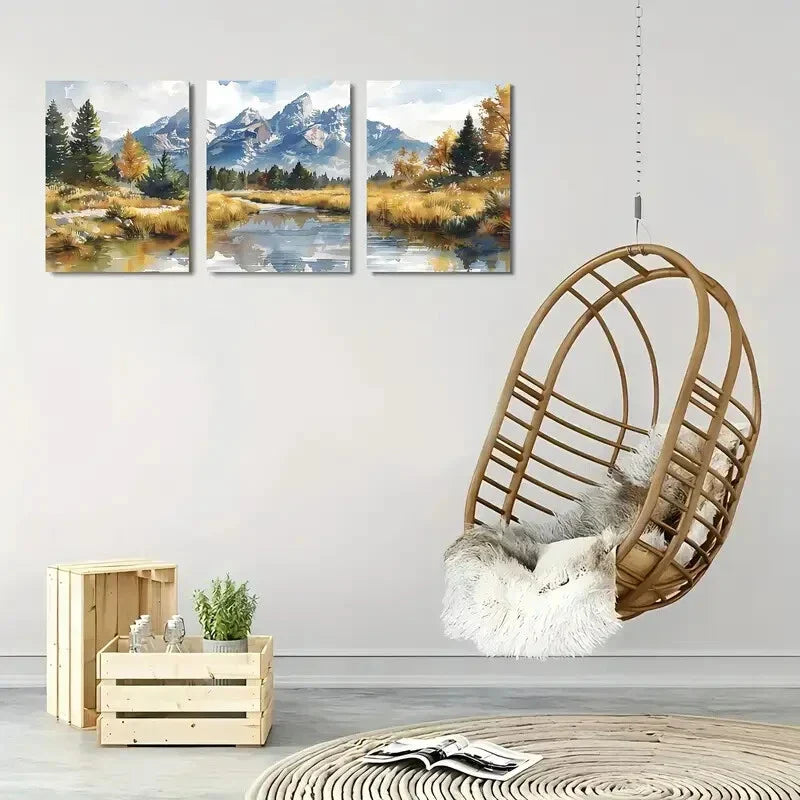 3pcs Grand Teton National Park Triptych Canvas Metal Print Ready to Hang Art