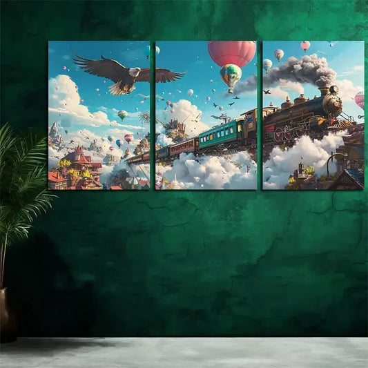 3pcs Charming Flying Train Canvas Framed 40x60cm - High Quality Print 100% Australian Made Wall Canvas Ready to Hang