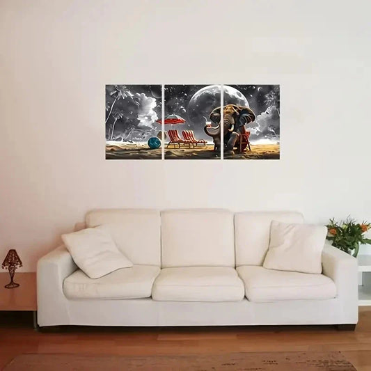 3pcs Fantasy Beach Elephant Pictures Metal Print Ready to Hang Art