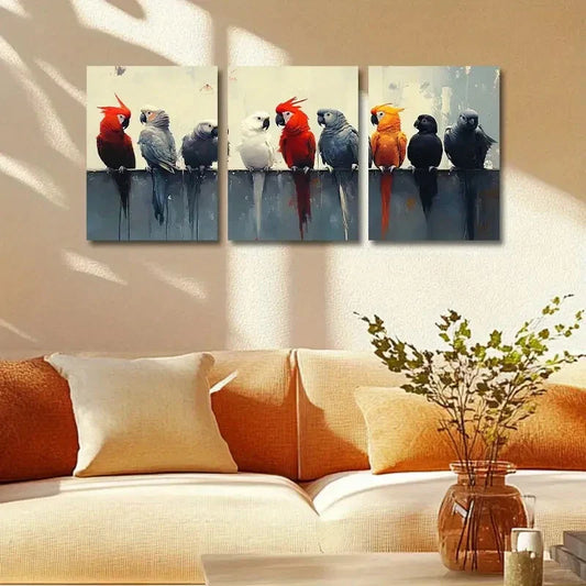 3pcs Vibrant Seven Parrots Design Metal Print Ready to Hang Art
