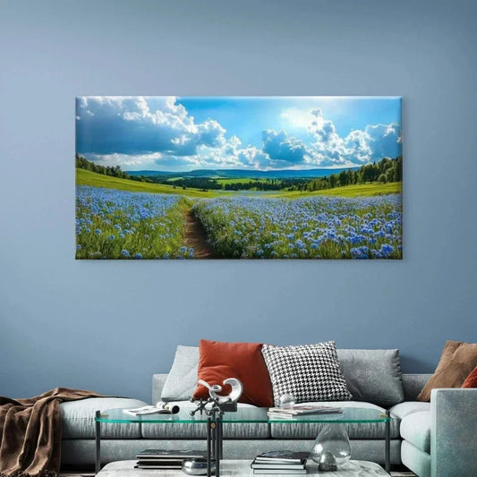 Serene Sky, Trees & Flowers Wall Art Canvas Office Home Room Framed 120x60cm