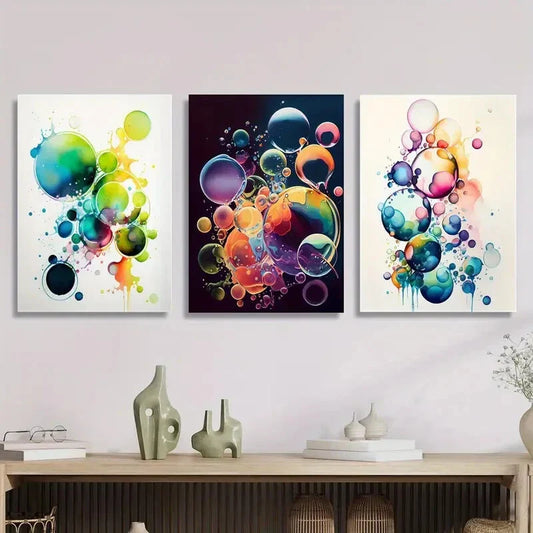 3pcs Colorful Abstract Bubble Metal Print Ready to Hang Art