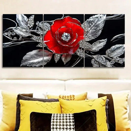 3pcs Jewel rose Painting Wall Art Set Canvas Framed 40x60cm - High Quality Print 100% Australian Made Wall Canvas Ready to Hang