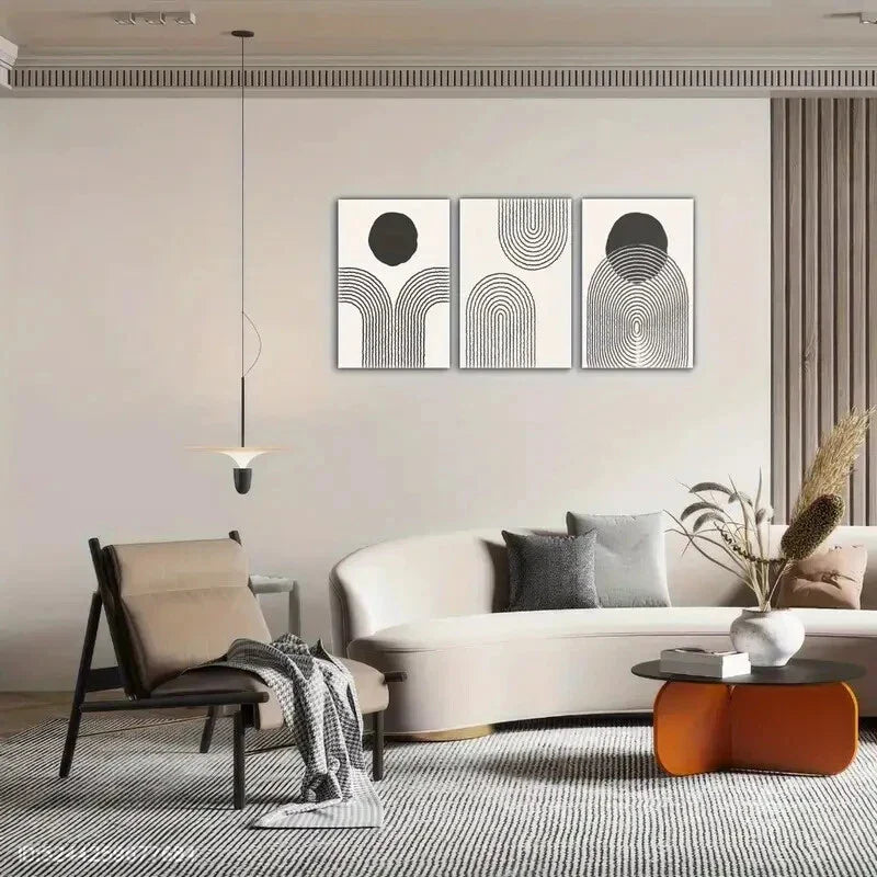 3pcs Black and White Line Art pattern Poster Metal Print Ready to Hang Art