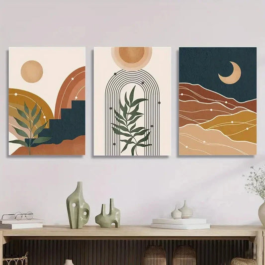3pcs Sun Moon Tropical Plants, Metal Print Ready to Hang Art