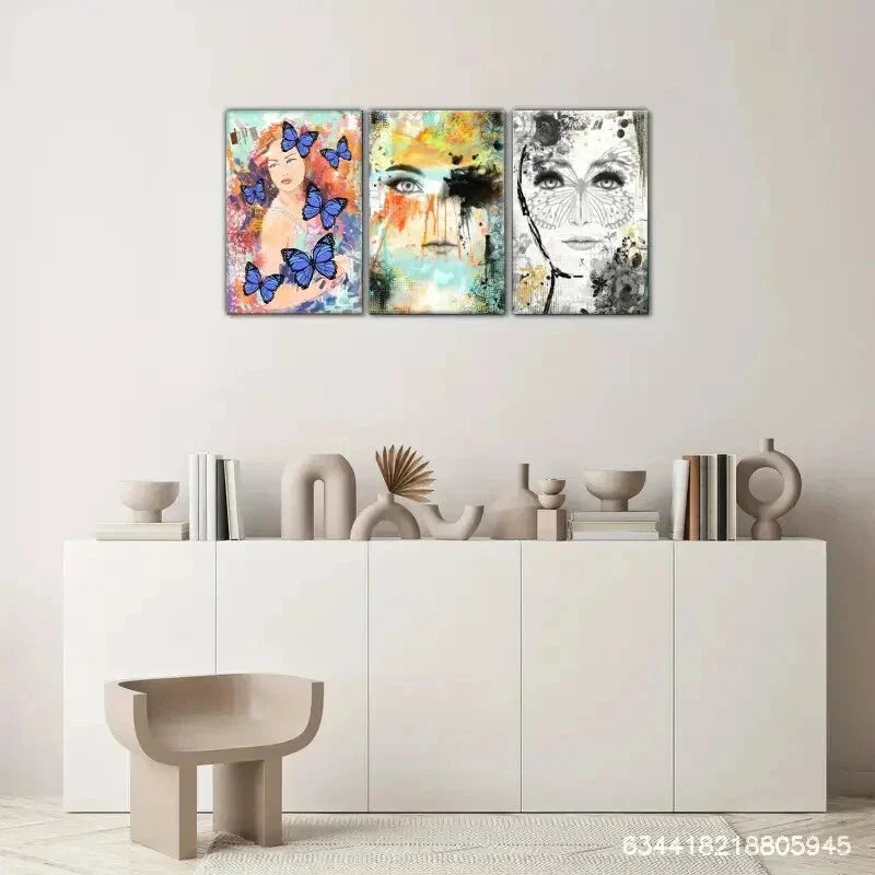 3pcs Blue Butterflies, Dreamlike, Bar Metal Print Ready to Hang Art
