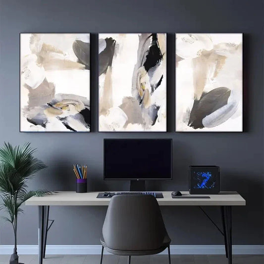 3pcs Featuring Neutral Tones And Abstract Metal Print Ready to Hang Art