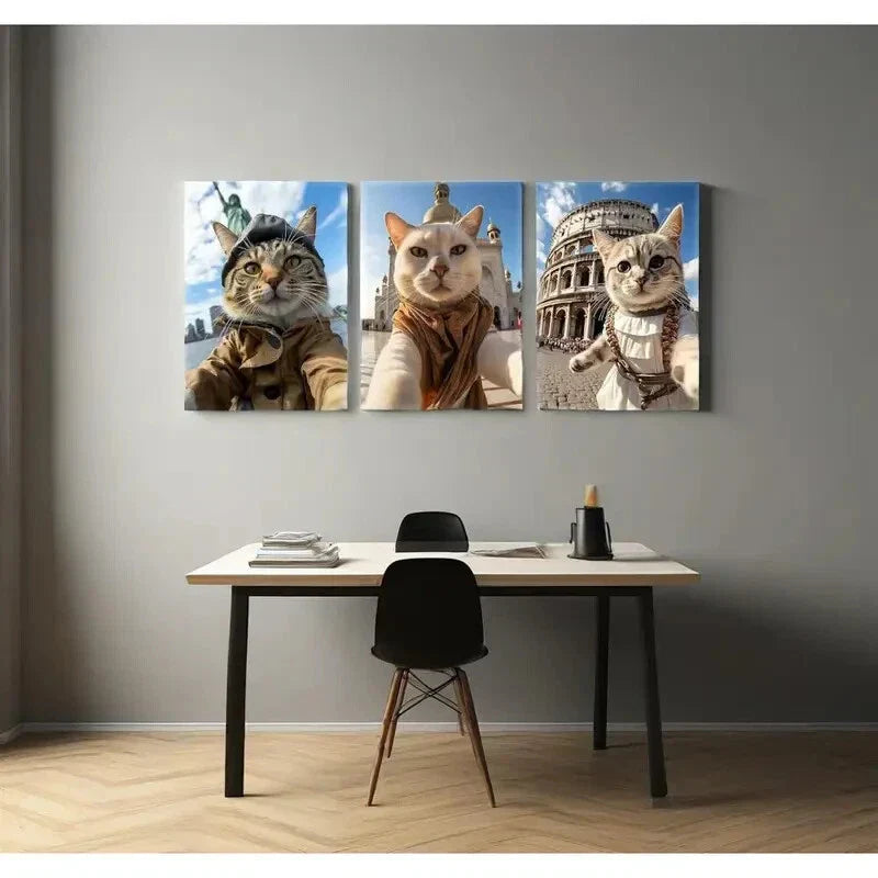 3pcs Funny Animals Art Statue of Liberty Taj Mahal Metal Print Ready to Hang Art